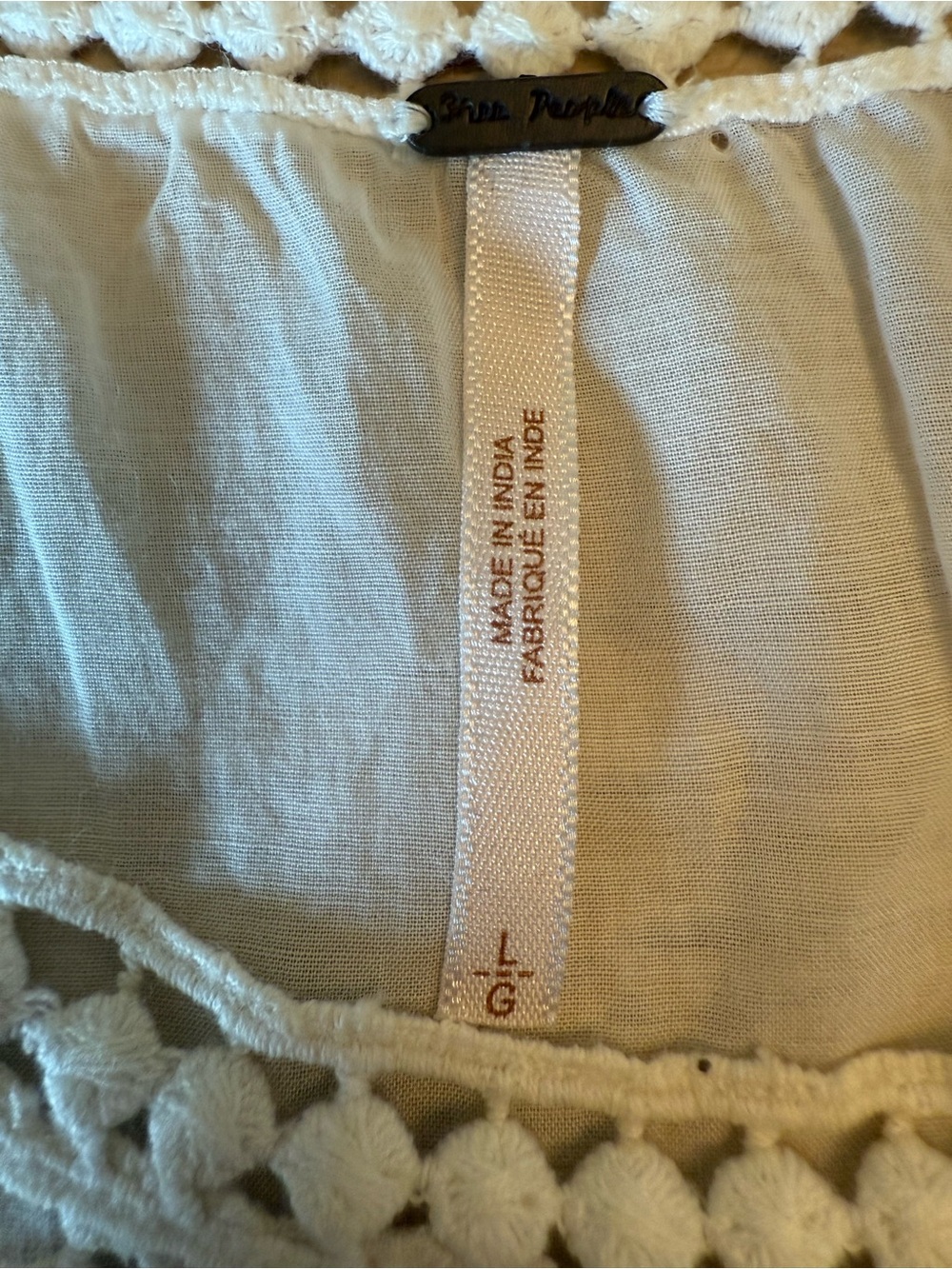 Free People Cream Crochet-Panel Sleeveless Peplum Top L - Picture 5 of 6